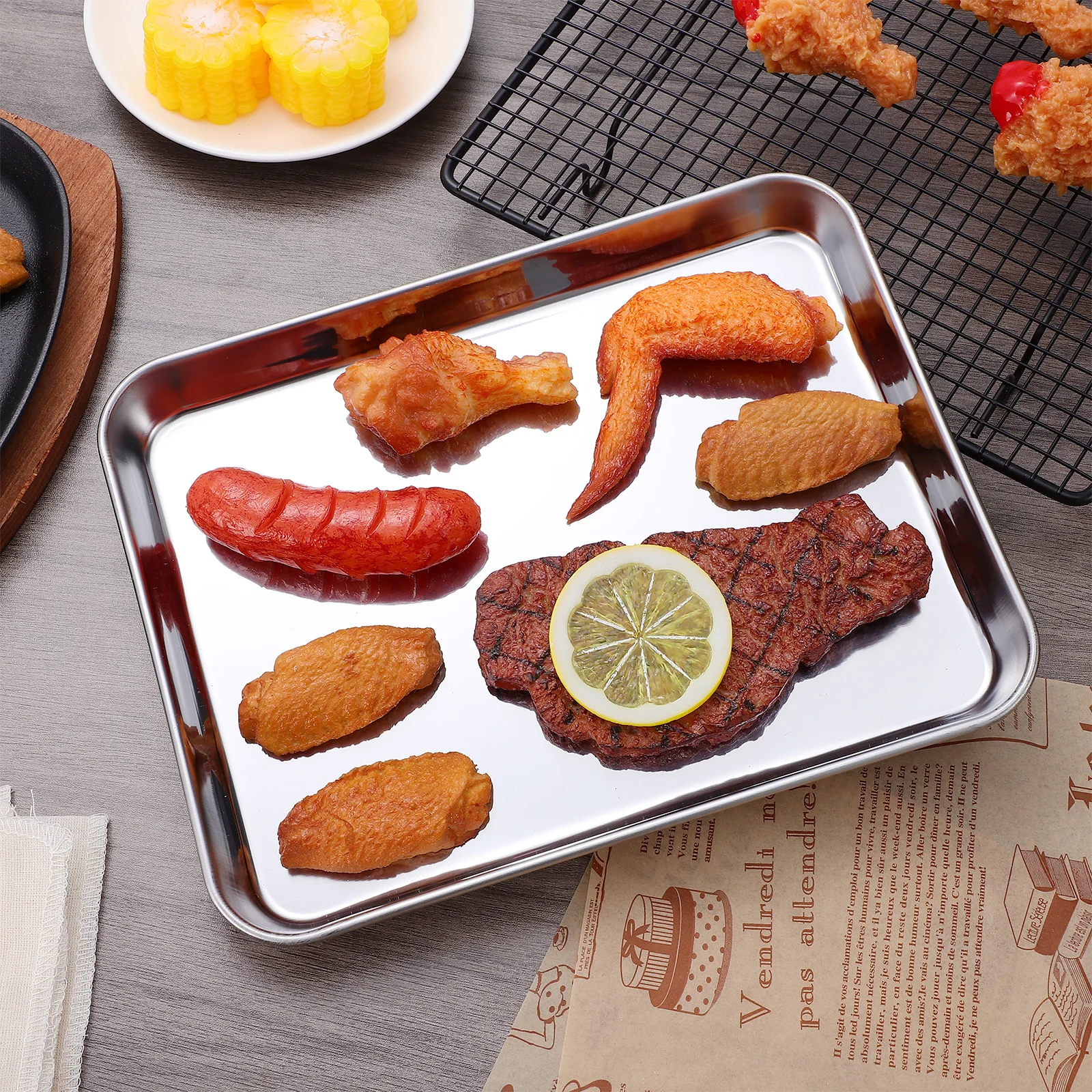 

Stainless Steel Bakeware 26x20x3cm Baking Plate Oven Pan Food Container BBQ Tray Grilling Platter Picnic Party Camping Outdoor