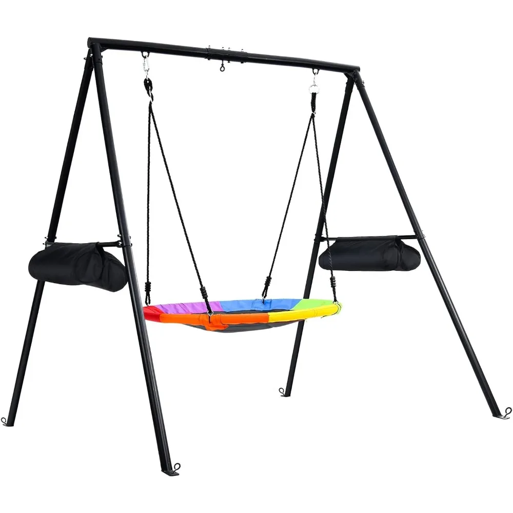 

Saucer Swing with Frame for Kids Outdoor, 440lbs Swing Sets with Heavy Duty Metal Swing Stand, Sandbag for Backyard