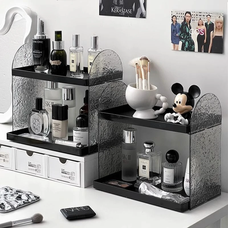 Acrylic Bathroom Countertop Organizer Multi Layer Cosmetic Storage Rack Ripple Texture Shelf for Vanity Sink Toiletries