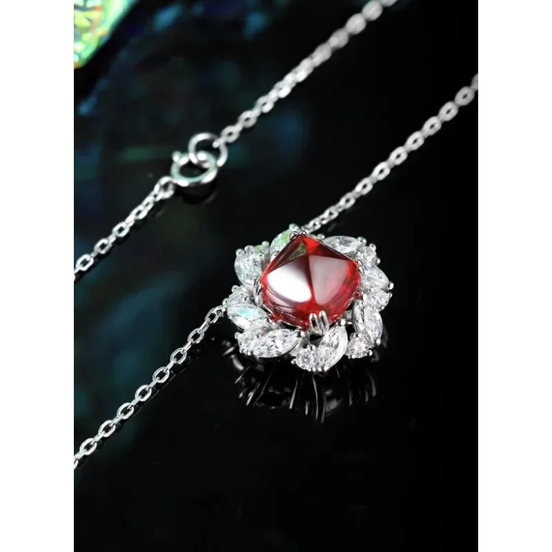 Ruihe Custom New 925 Silver Necklace Lab Grown Ruby Sapphire Simulated Diamond Zirconia Fashion Jewelry Women Christmas Gifts