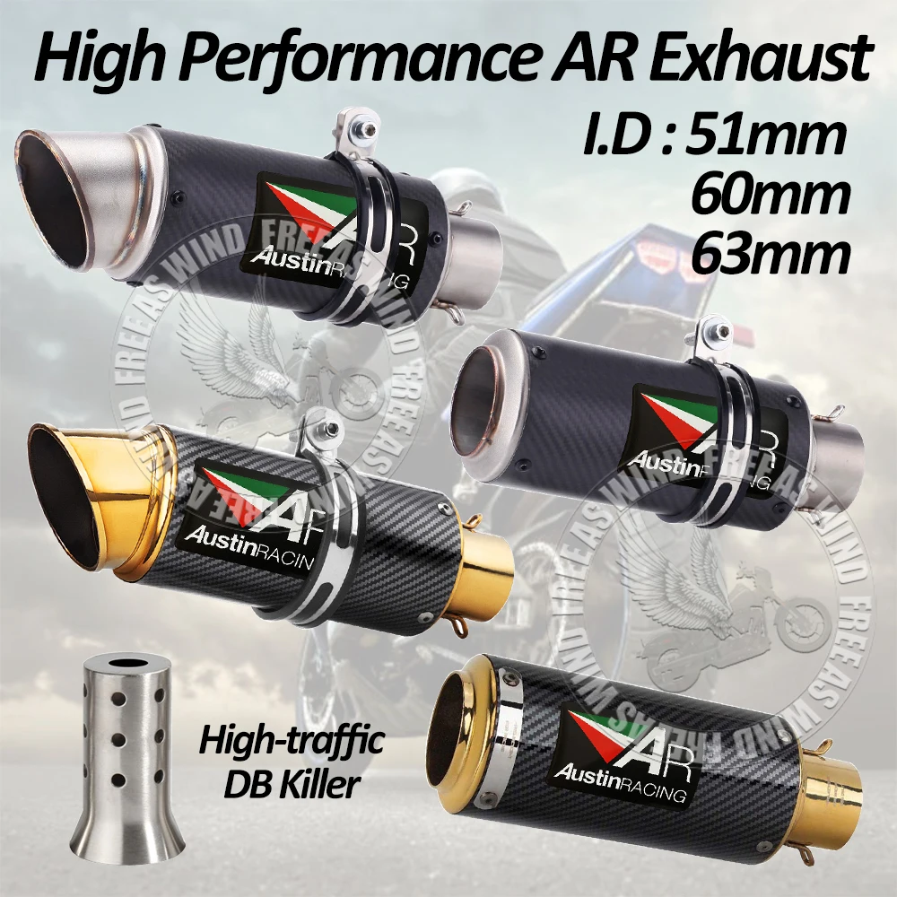 Para Ninjia400 Z250/800/900/1000 DUKE390 R1/36/25 CBR500/1000 ZX6R/10R GSXR600/750 S1000RR ETC 51/60/63mm escape AR de fibra de carbono