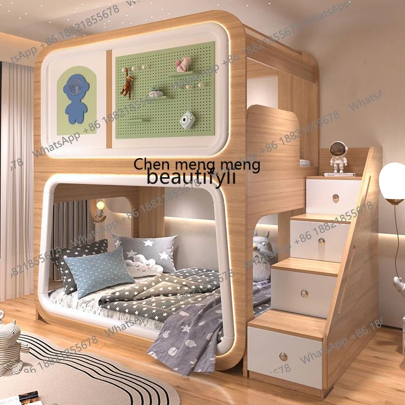 

ssE1001 Bunk Bed 2024 New Upper and Lower Width Double Layer Wire-Wrap Board Space Bed Children's Fun Wood Grain Small Apartment