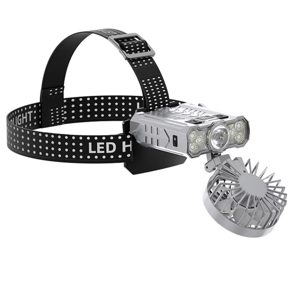 Motion Sensor Headlamp with Fan Rechargeable Adjustable Strap Rechargeable Headlamp Foldable Cooling Fan Headlamp Fishing