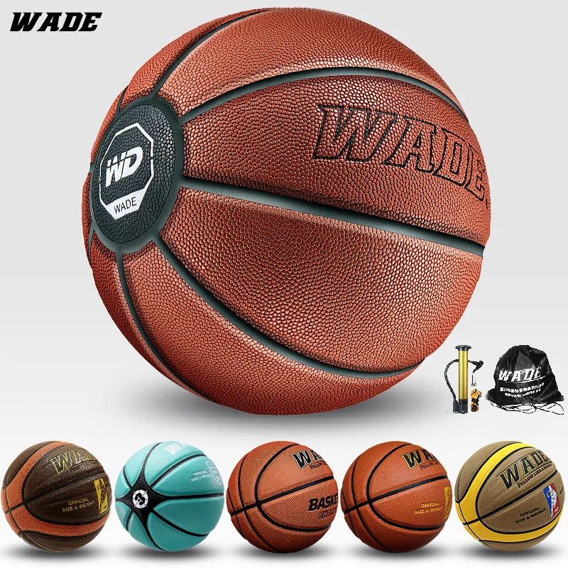 WADE 7# Original Size 7 Soft PU Leather Ball for Indoor/outdoor Adult Basketball Ball Brown Classic Kids Ball With Freebies