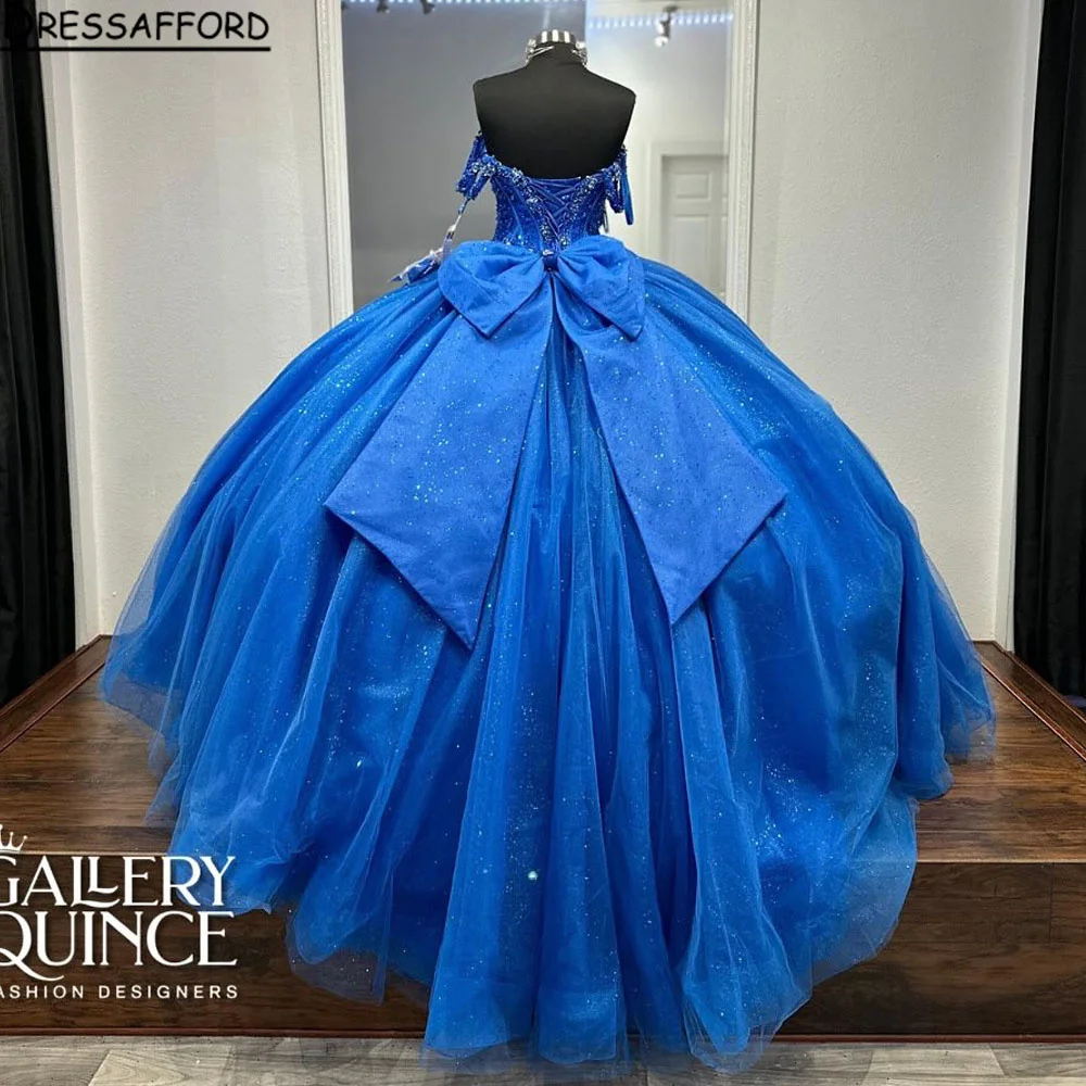 Vestido Quinceanera azul royal frisado para meninas, doce menina, flores artesanais, festa de formatura, vestido de formatura, 15 anos