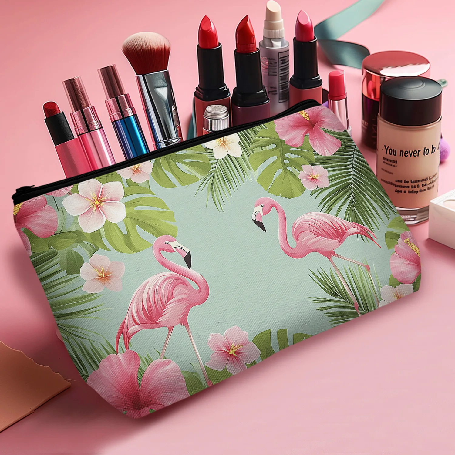 1 Pc Tropical Flamingo Cute Travel Makeup Bag Cosmetic Storage Bag Small Pouch Gift For Women Outdoor Park Beach A 8.66x5.51Inch