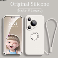 Official Liquid Silicone Ring Stand Case For Huawei Pura 70 P70 P60 P50 P40 Mate 60 50 40 Pro Plus Nova 11 10 Honor 90 80 70 60