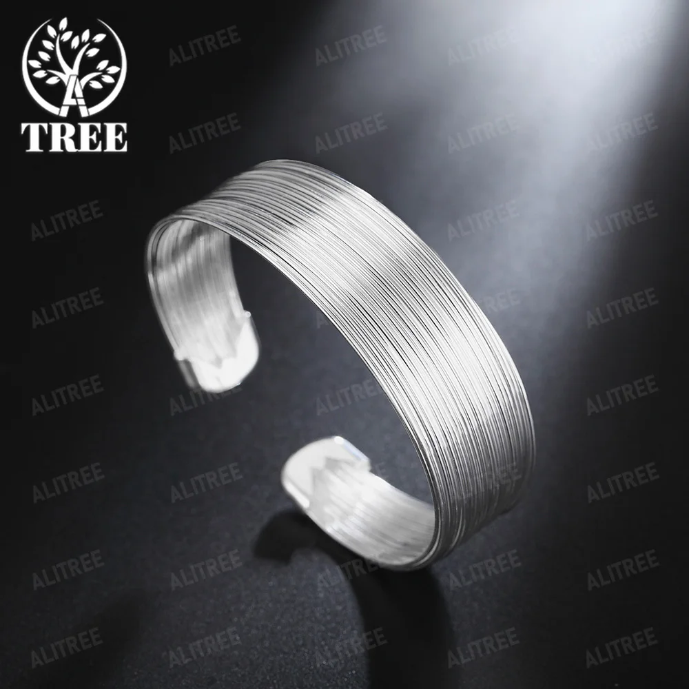 

Fashion Women Favorite 925 Sterling Silver Open Bangle Bracelet Jewelry Retro Chain cuff for Lady Gift
