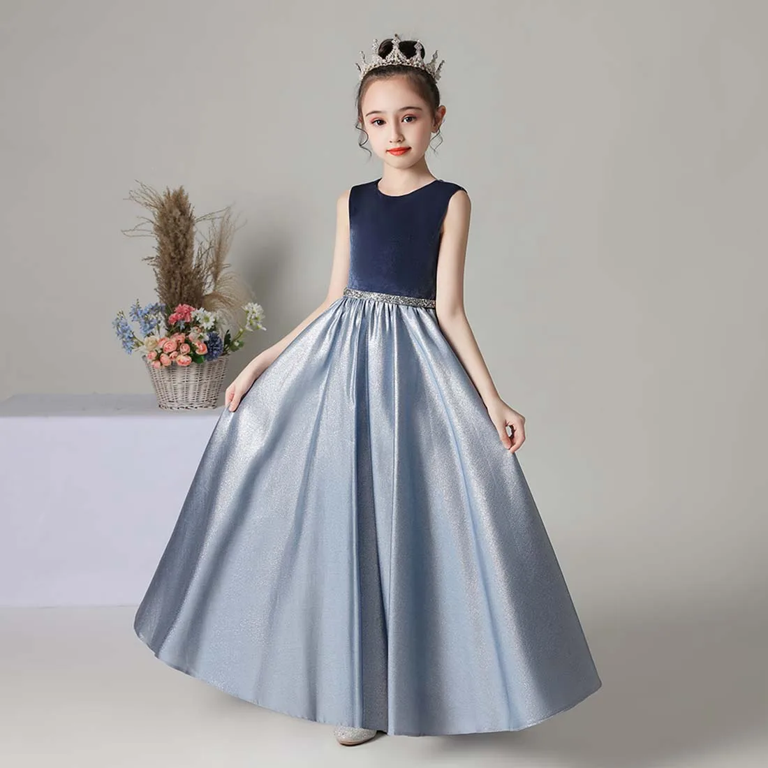 YZYmanualroom Flower Girl Dress Junior Bridesmaid Dress Sleeveless Velvet Satin Wedding Pageant Gown for Birthday Party 4-15T