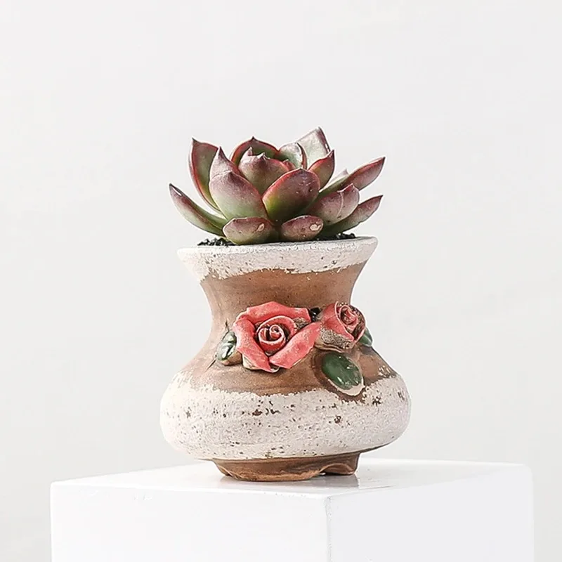 Mini Flower Ceramic Flowerpot Korean Ins Color Hand-painted Desktop Thumb Flowerpot Balcony Meat Flowerpot Family Garden
