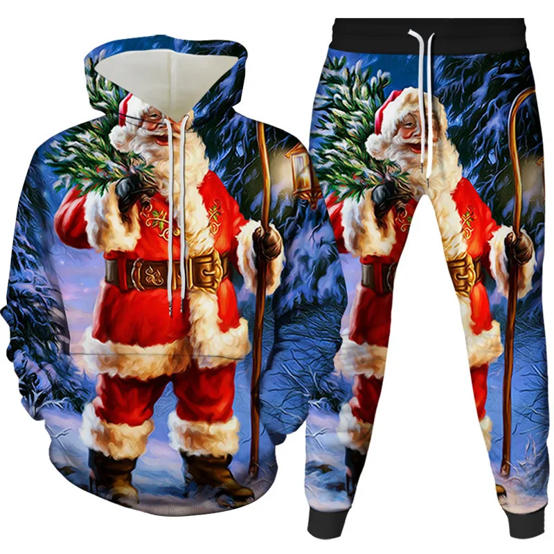 Christmas Santa Claus 3D Cartoon Print Tracksuit Set Man Woman Hoodies+Pants 2pcs Sets Fashion Sportwear kids Pullover Clothes