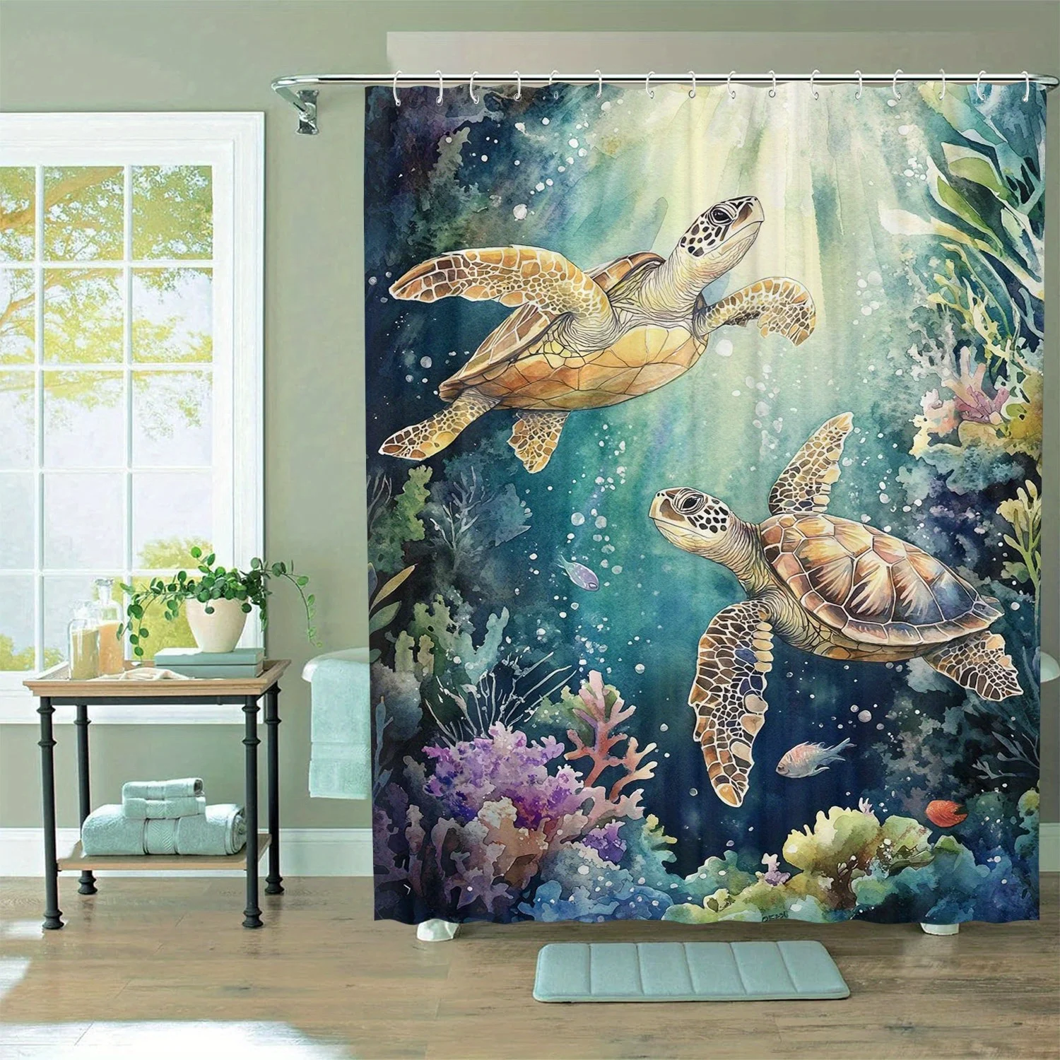 A Deep Sea Adventure Shower Curtain: Dive into an Enchanting Underwater World with This Stunning Design Featuring Graceful