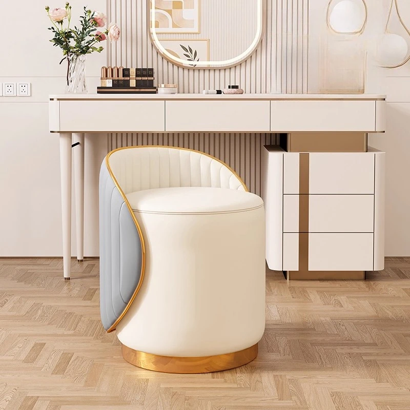 Leichter Luxus-Mess-Make-up-Hocker für Mädchen, Schlafzimmer, moderner, einfacher runder Hocker, Tabouret, ergonomische Taburete, Singapur, Möbel für Zuhause