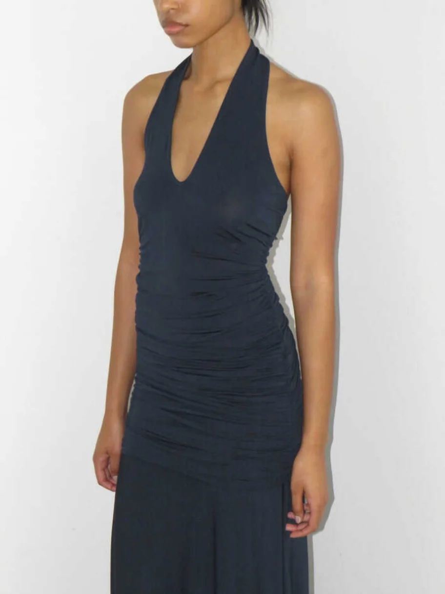 パロマウール 2024 エラスティック ロング ネライン ドレス レディース サマードレス ヴィンテージ スレ Hライン プリント カジュアルウェア l ウエストシェイプ