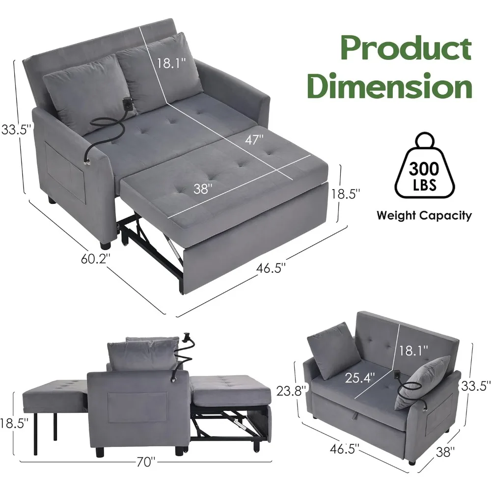 Sleeper Sofa Bed, 3 in 1 Convertible Sleeper Couch Beds Pull Out, Small Loveseat Sleeper Sofas, Futon Sofas Bed Full Size, Sofa