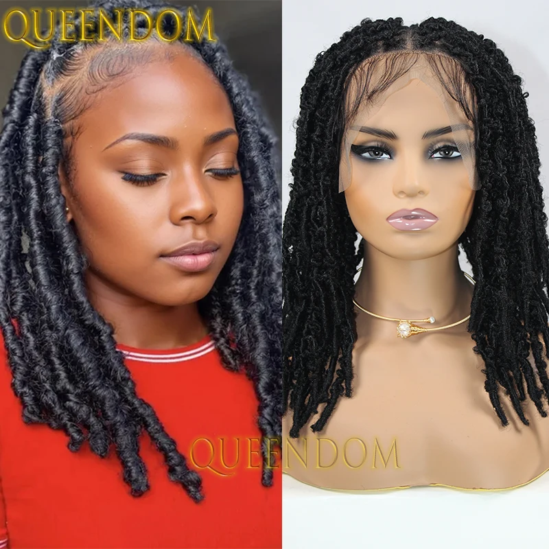 16 Inch Synthetic Box Braids Wig Faux Locs Distressed Looped Wigs for African Women Full Lace Crochet Passion Twist Braided Wig