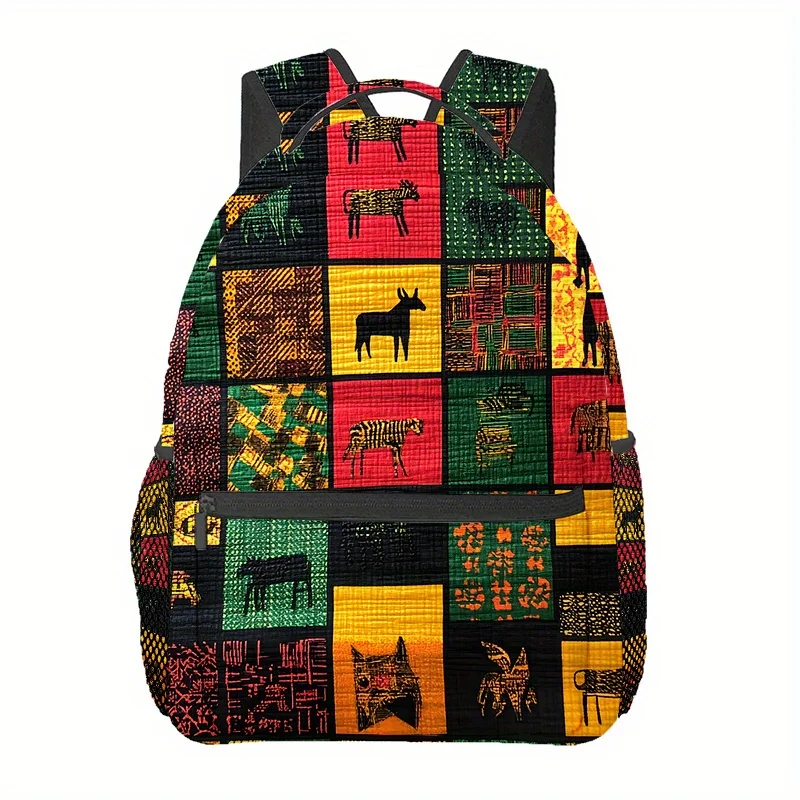 African Tribal Pattern Backpack Lightweight Adjustable Straps Zipper Closure Polyester Lining Perfect for Travel Hiking Beach
