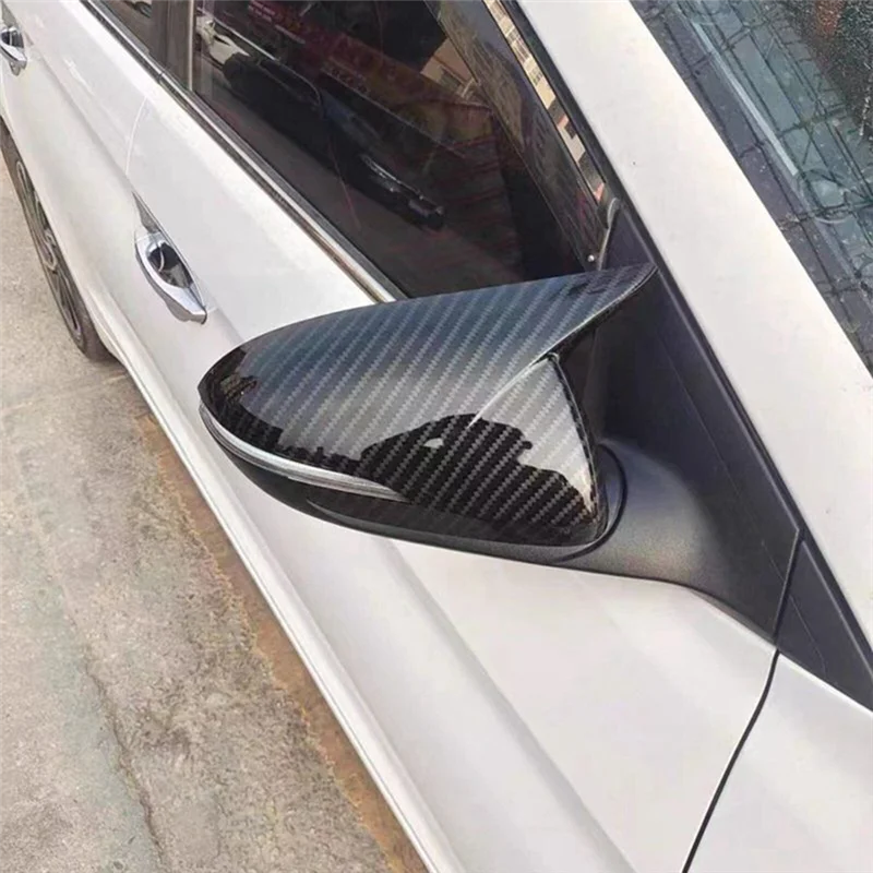 

2PCS Carbon Fiber Horn Side Door Rearview Mirror Cover Trim Shells Cap Replacement Accessories For Hyundai Elantra 2016-2019