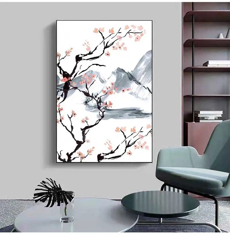 Modern Simple Wall Art Japanese Style Cherry Blossom Tree HD Canvas Oil Painting Poster Prints Home Bedroom Living Room Decor