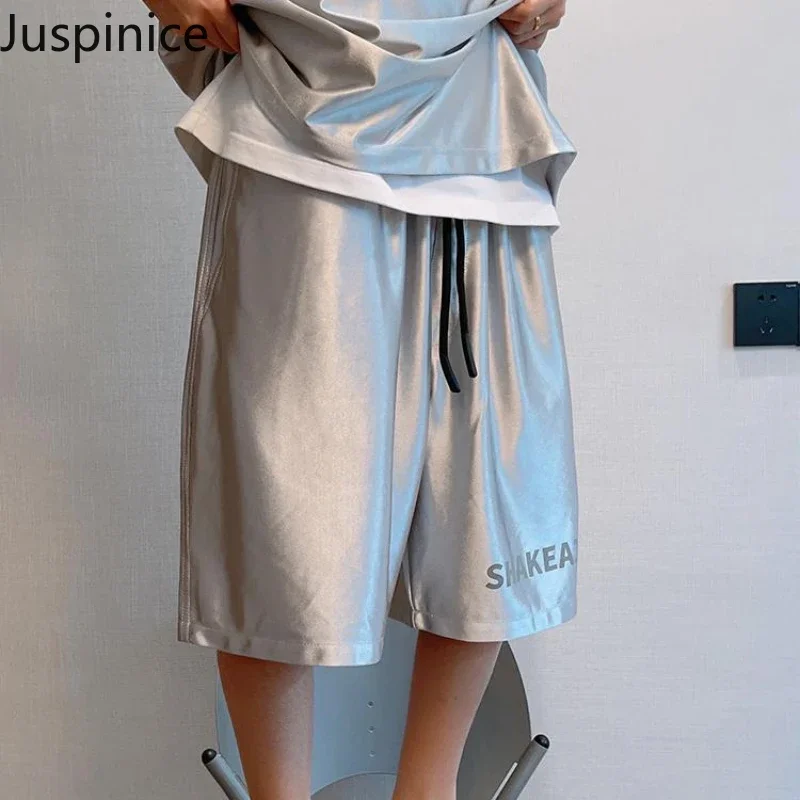 

Шорты мужские драпированные блестящие, простые повседневные спортивные штаны в стиле Хай-стрит, индивидуальные свободные, большие размеры, на лето