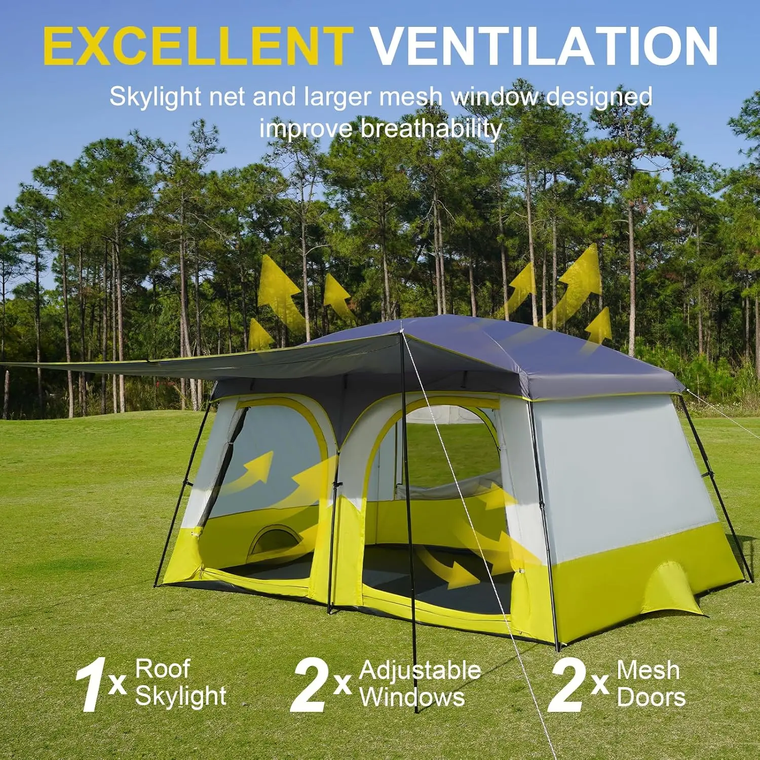 Hot-selling 3-4 Person Camping Tent with Extended Vestibule Weather Resistant Breathable Mesh Windows