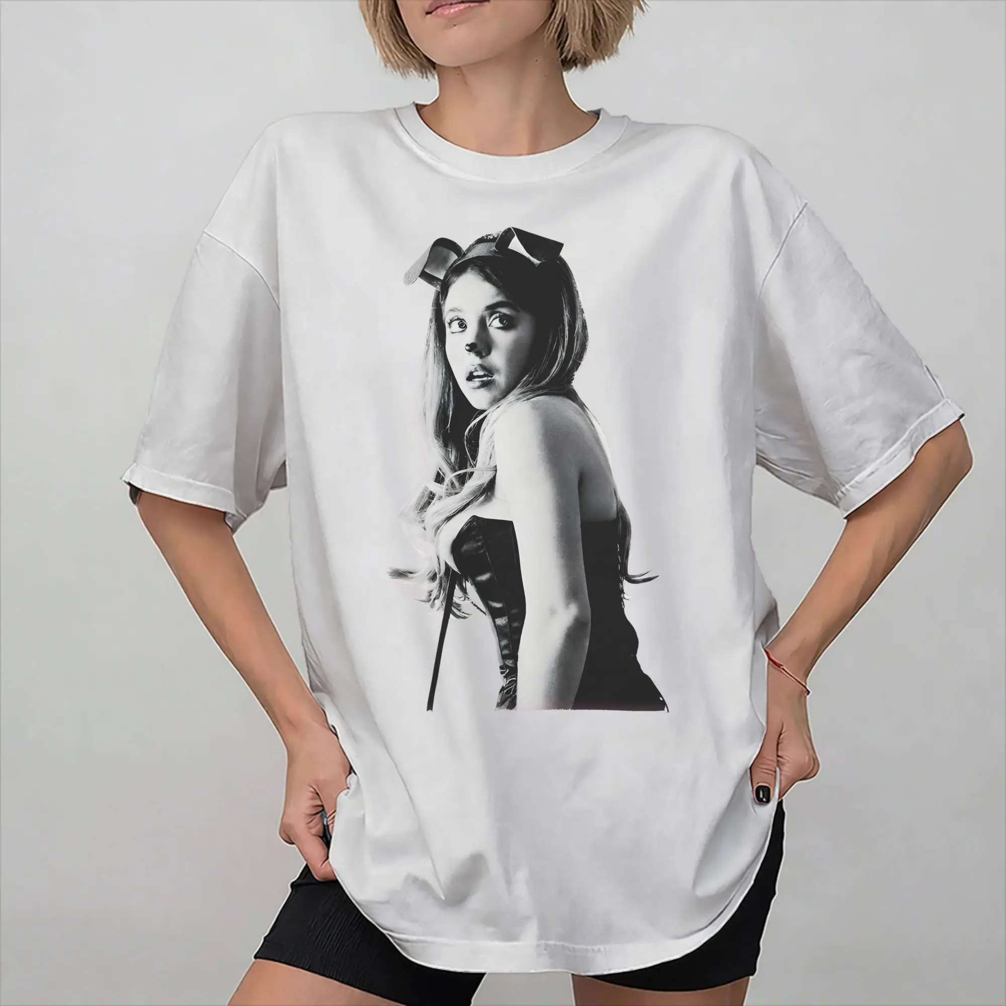 Sydney Sweeney Bunny Ears Euphorias 3 cassie T-shirts imprimés pour hommes et femmes, 100% coton, vêtements