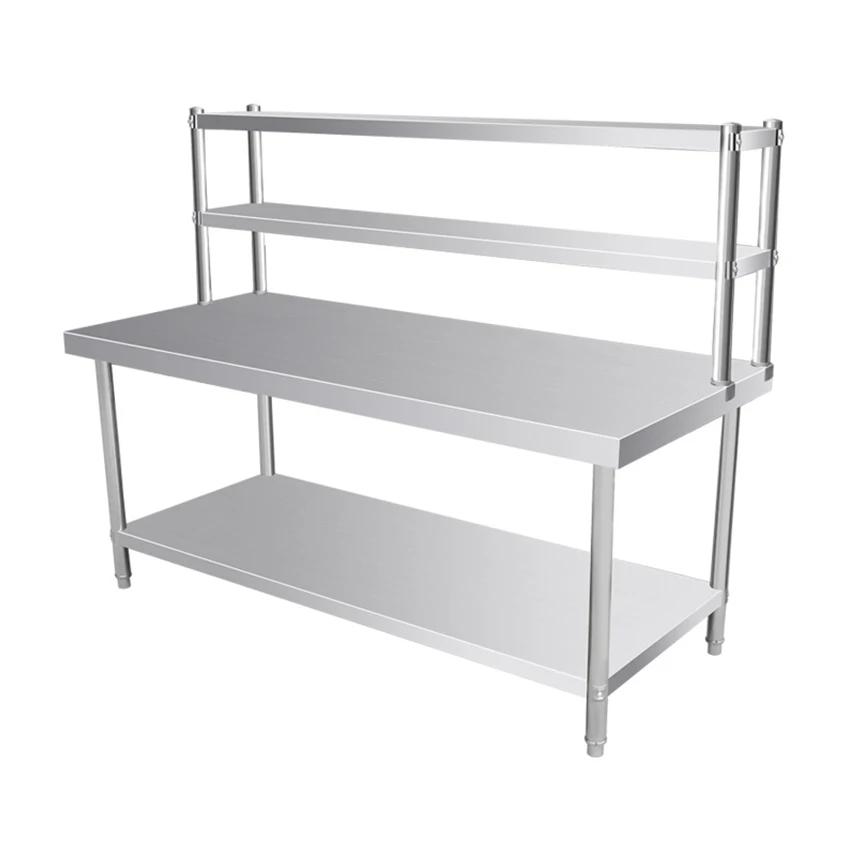 Commercial Stainless Steel 201/304 Eco-friendly Workbench Double Overshelf Chinese Restaurant Buffet Service Serving Food
