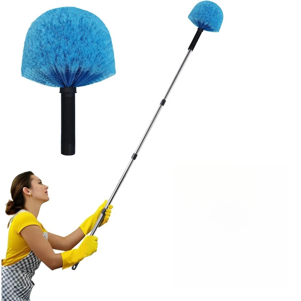 Ceiling Brush with Spherical Head for Cobweb Removal High Areas Dusting Tool Indoor Outdoor Gutter Fan Cleaning