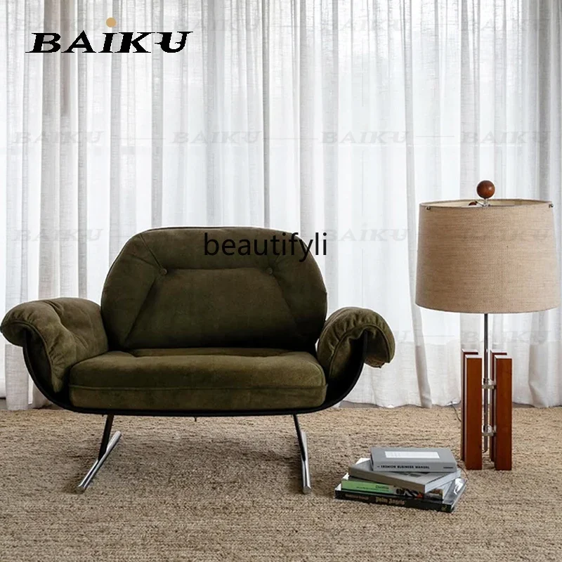 Medieval leisure chair living room home designer retro solid wood sofa chair high-end reception single chair