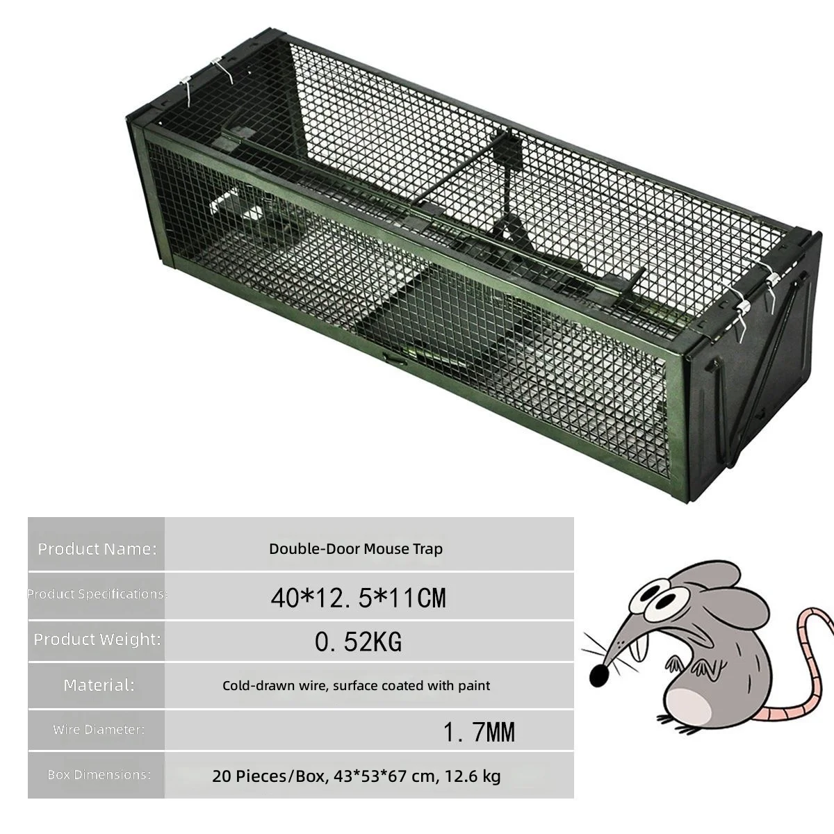 Large Home Double Door Mouse Trap, Automatic 2-Sided Catch Pedal Cage, Rodent Catcher, Efficient Rat Trap view 2