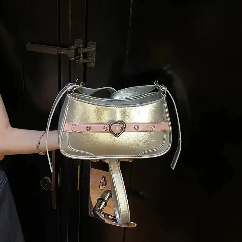 Bloom Heart Sier Y2k Handbag Women New Hot Girls Leather Casual Messenger Wallet Female Fairycore Aesthetic Shoulder Bag