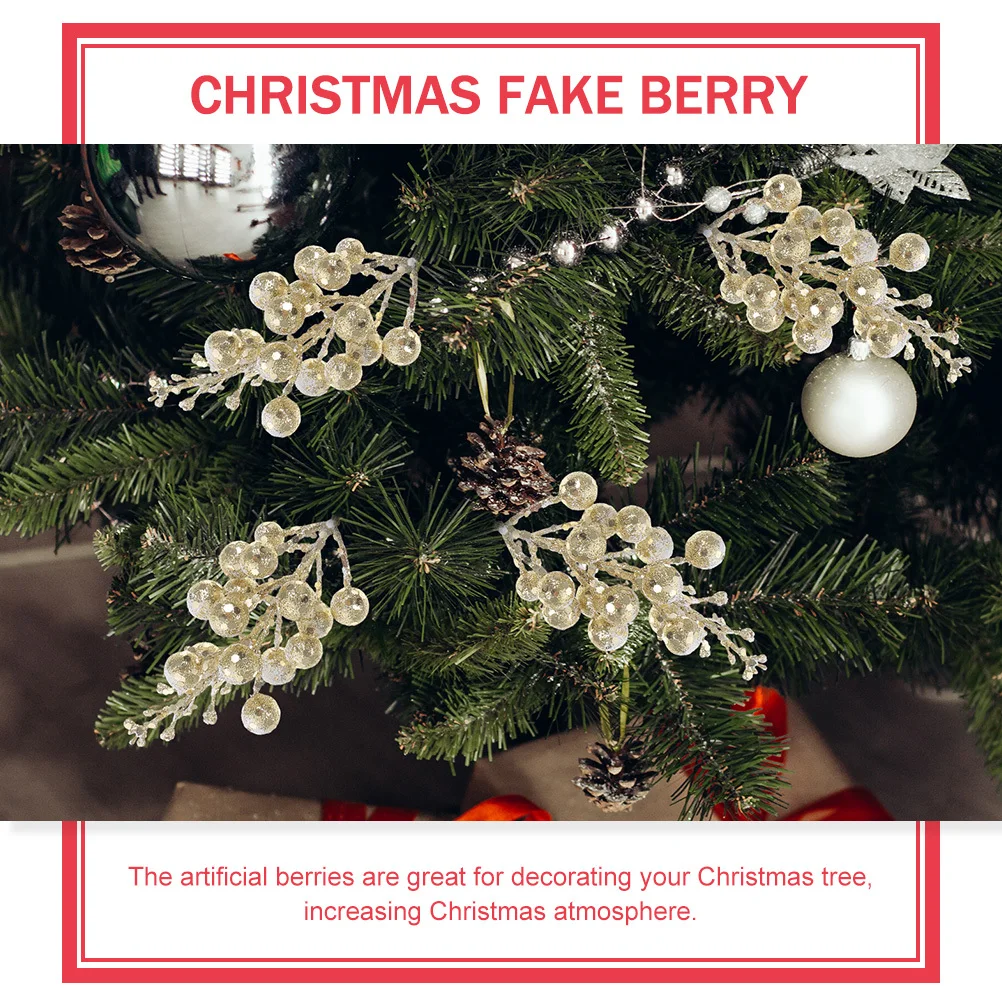 

12Pcs Christmas Artificial Berry Stems Glitter Fake Berry Picks Xmas Tree Decorations Party Favors Holiday Craft Supplies