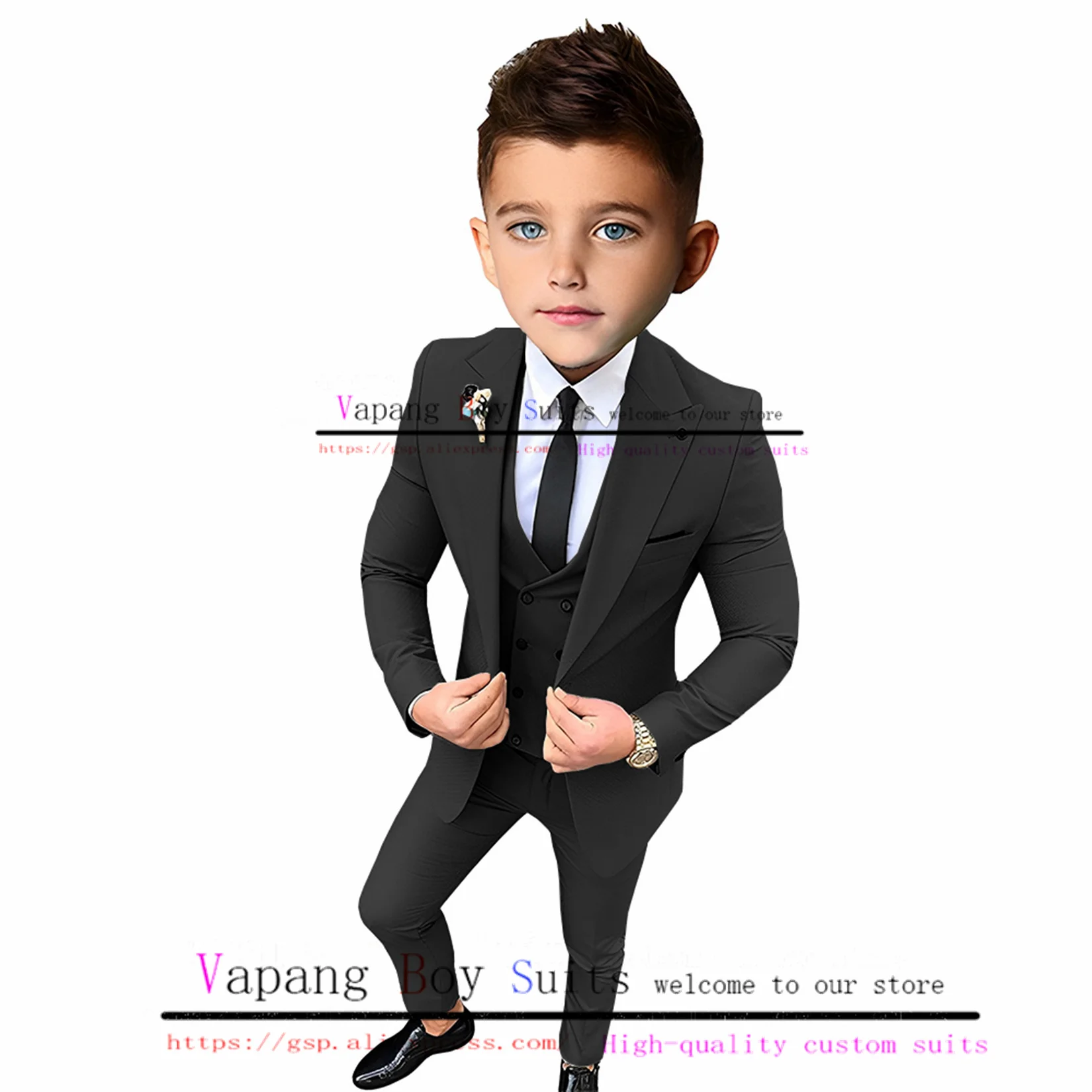 Khaki Kids Suits Jackets Pants Vests Bow Ties 4-Pack Wedding Tuxedos Formal Party Dresses Boys Blazers Fashion Outfit