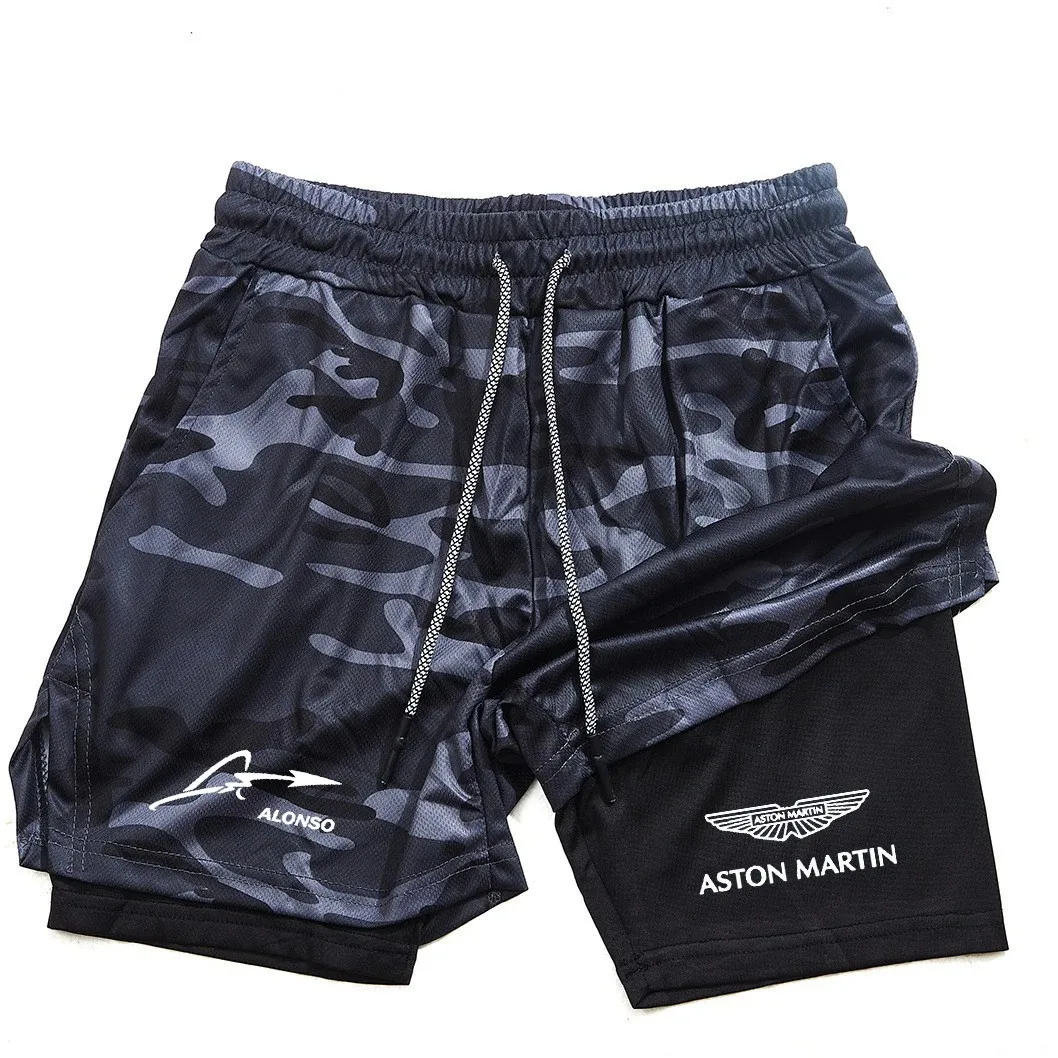 2026 Aston Martin Logo Sport Shorts 2-in-1 Workout Shorts Double-layer Shorts Camouflage Running Pants Martin Fast Shipping
