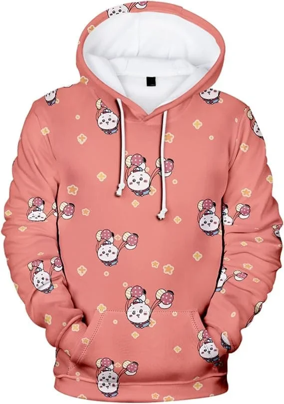 2027 Niedlicher Chiikawa Usagi Hamburger-Print Hoodie Anime Cartoon 3D Pullover Sweatshirt Langarm Freizeit Kapuzenpullover Familien-Set – Detail 16