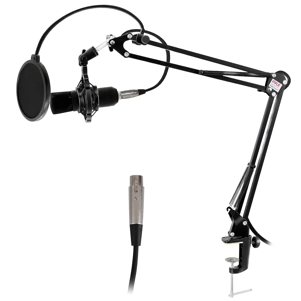 

Free Shipping Suspension Boom Mic Stand with Shock Mount – Adjustable Desktop Mic Stand Boom Arm with Clamp, XLR Cable, Mic Clip