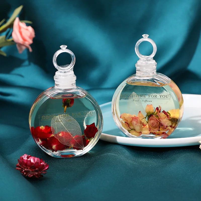 150ml Transparent Water Flower Reed Diffuser Oils, Indoor Household Air Freshener Bedroom/Bathroom Floral Fragrance Display Gift