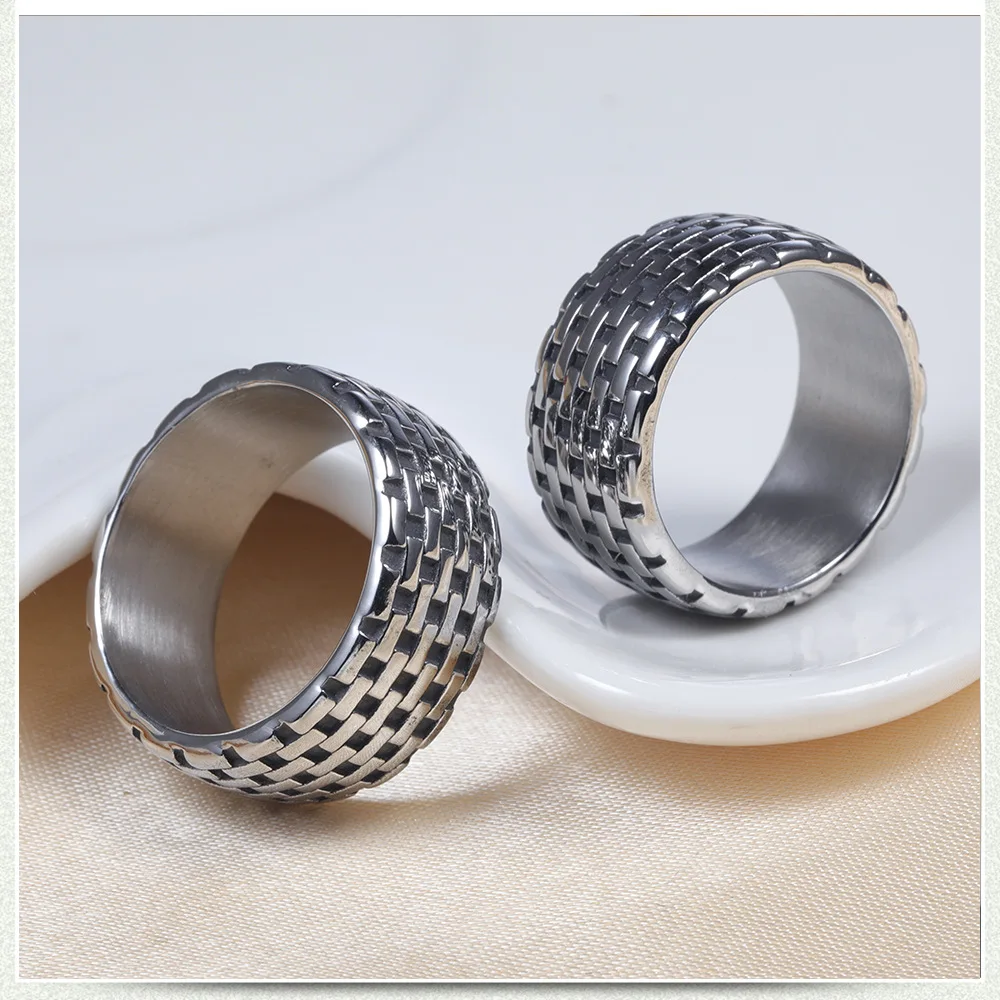 Megin D Stainless Steel Titanium Simple Knit Weaven Hip Hop Rings for Men Women Couple Family Friend Fashion Design Gift Jewelry