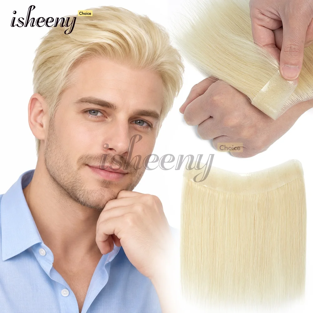Men's Toupee Thin Skin PU V Loop Front Hair Replacement Systems 6 Inches Machine Remy Human Hair Piece Toupee For Men