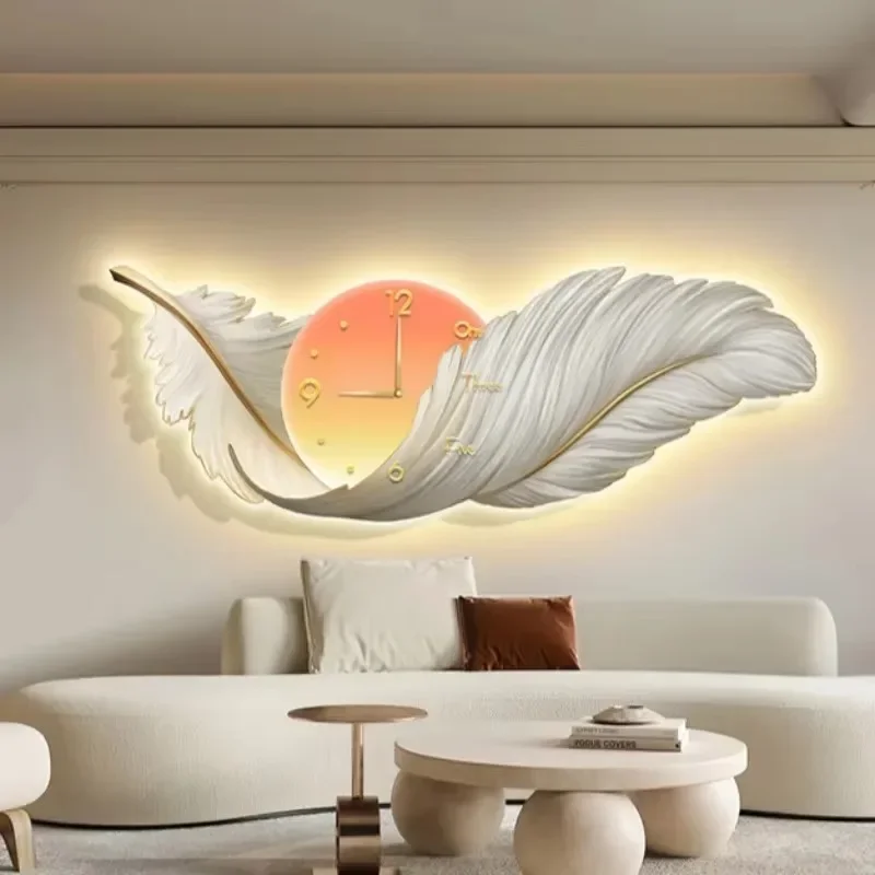 Luxus Leinwand LED Licht Große Wanduhr Wohnzimmer Moderne Sofa Hintergrund Wanduhr Kunst Ästhetische Kreative Hause Dekorationen