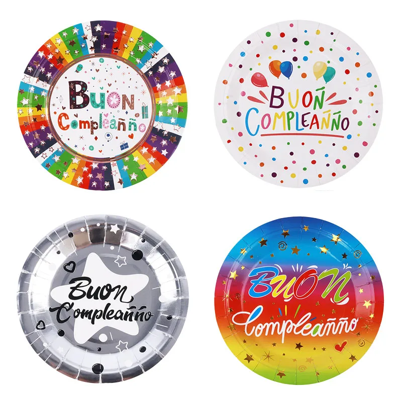 Juego de vajilla desechable para fiesta de cumpleaños, bandeja de papel, vasos y platos, decoraciones para Baby Shower, Buon completo italiano, 10 invitados, 2024