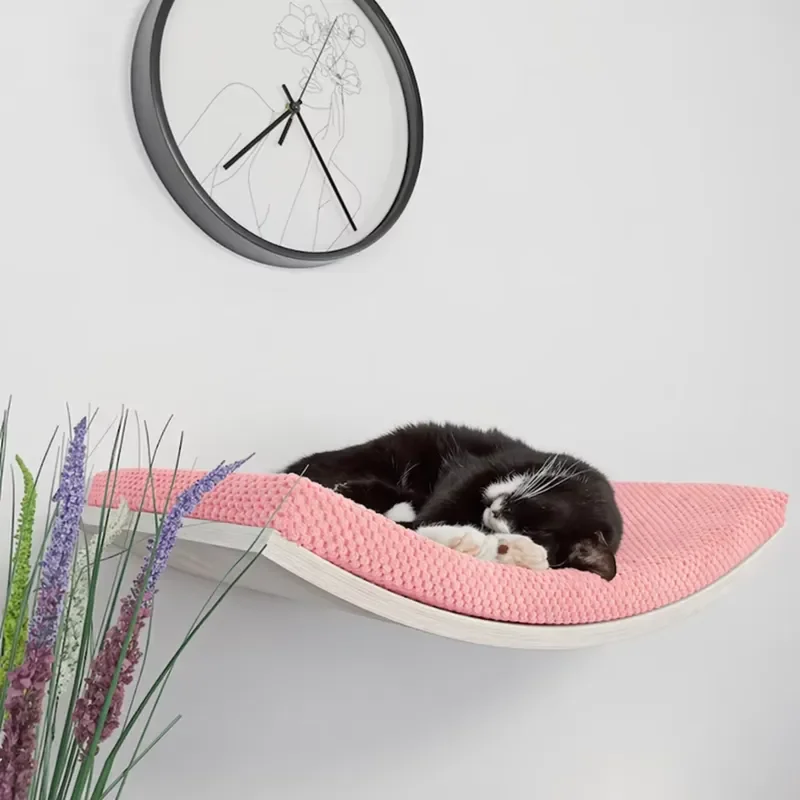 Modern Luxury Wall Mounted Wooden Cat Shelf Rustic Floating Perch Cozy Washable Cushion for Indoor Cats