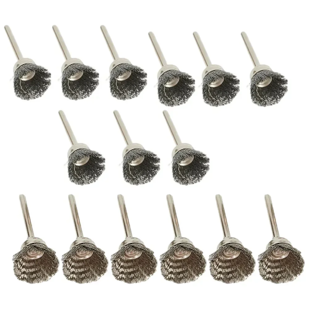 15pcs 15mm Wire Cup Wheel Brushes Drill Brush Stainless Steel Wires 3mmShank For Cleaning Derusting Grinding Rotary Tool Grinder