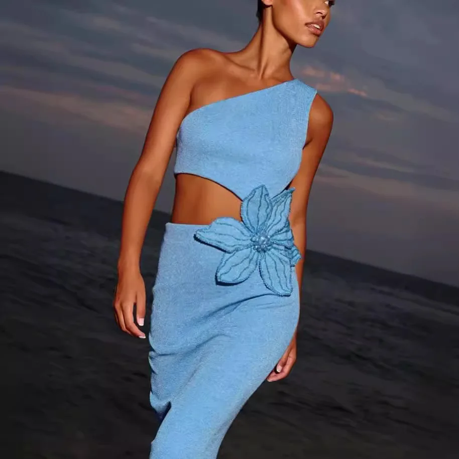 

Blue bandage skirt sky blue high street waist applique banquet dress skirt new hot sale high classic sexy