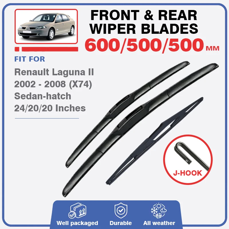 Front Rear Wiper Blade Set For Renault Laguna 2 II 2002 - 2008 X74 Windshield Brushes Windscreen Window 2007 2006 2005 2004 2003