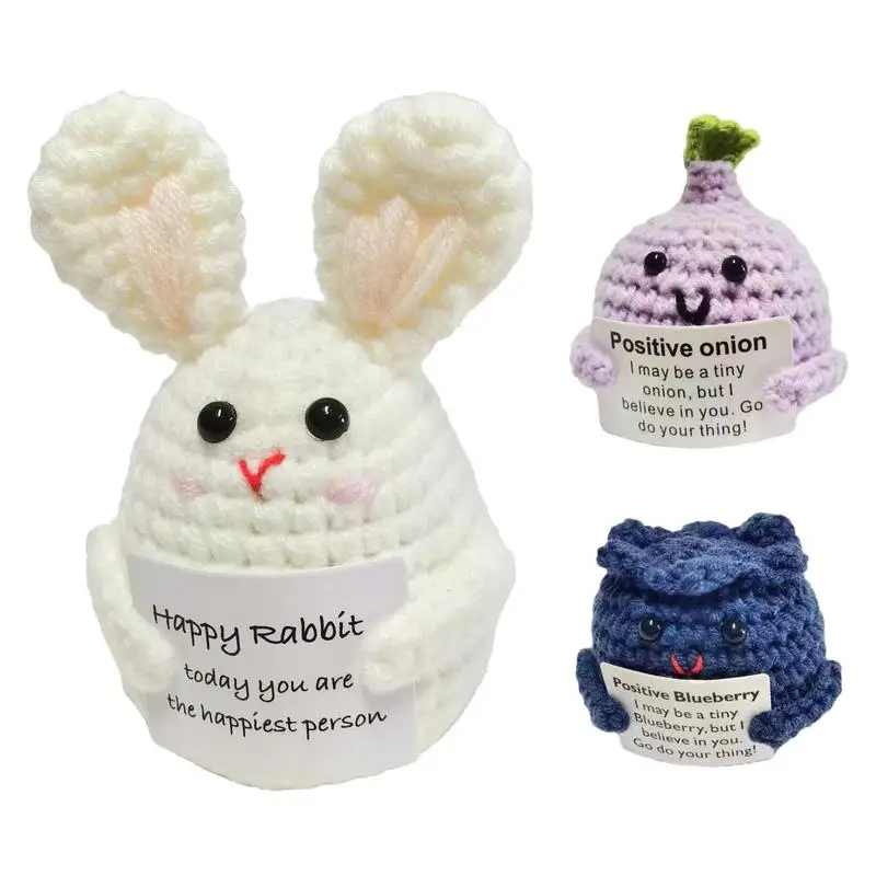 

Emotional Positive Crochet Doll Cute Handmade Desk Toy Mini Small Onion Blueberry Bunny Cartoon Doll Home Decoration