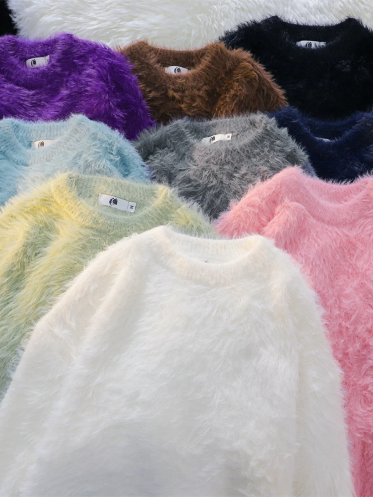 

Soft Pure Color Couple Knitted Sweater Loose Men's American Trendy Lazy Sle Coat Fall Season Long Sve round Ne