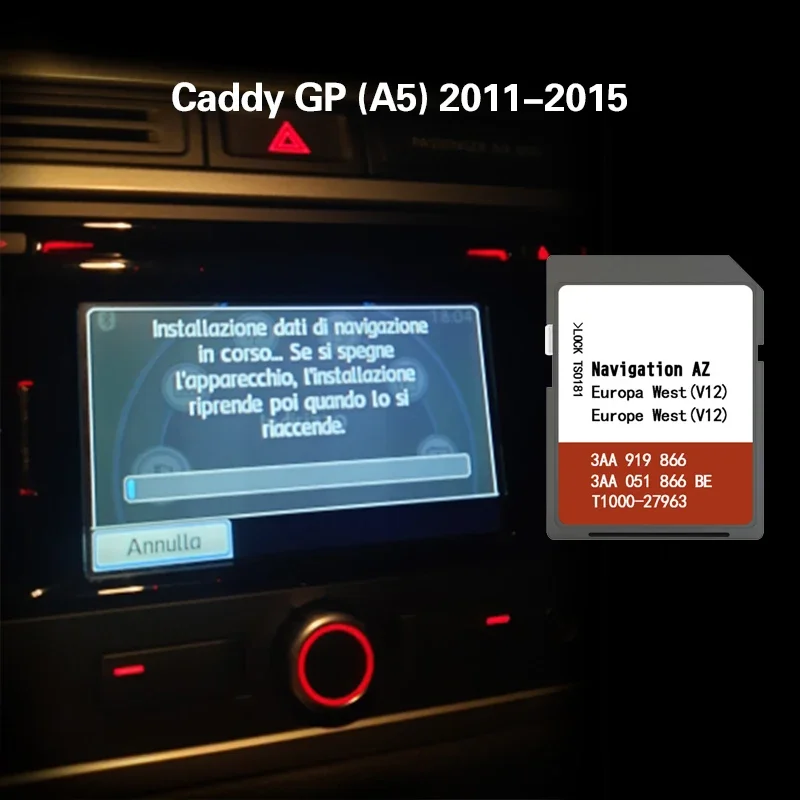 Support To Caddy GP (A5) 2011-2015 AZ V12 WEST Europe Navigation Map Naving Card