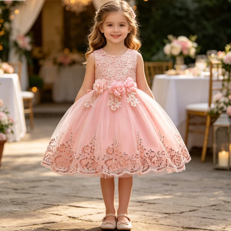 子供ドレス女の子のためのチュールページェントドレスガウンプリンセス服子供フォーマルイブニングパーティーフラワーガールズ結婚式-vestido