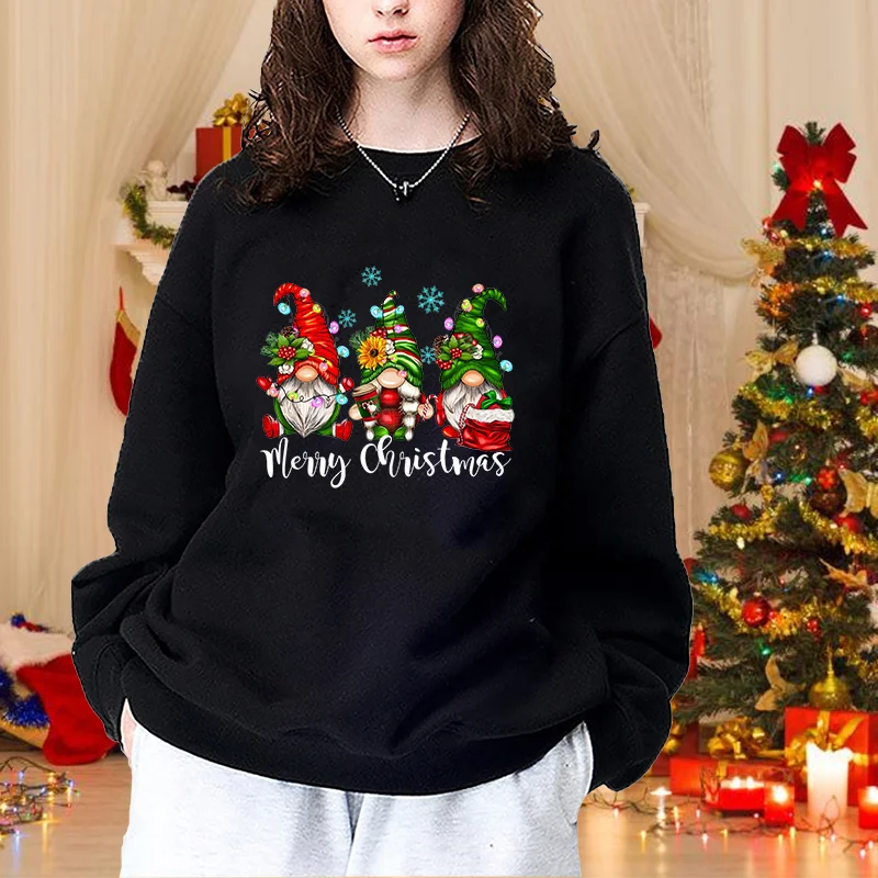 

Women's New Merry Christmas Gnome Pullover Sweatshirt Casual Round Neck Christmas Women's Long Sleeve Sweatshirt